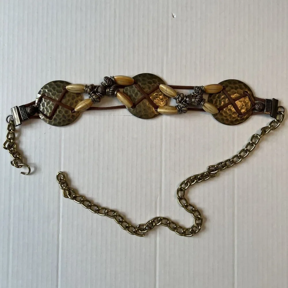 Chain Belt Size S-M Hammered Brass Conchos Beads